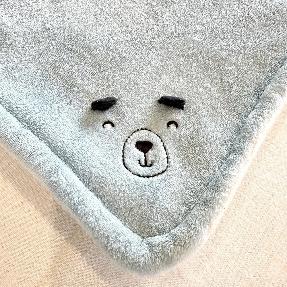 Carters Puppy Dog Face Blue Baby Blanket Sherpa 3D Sensory